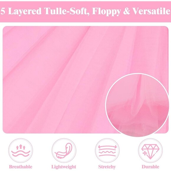 Women's Light Pink Adults 5 Layered Tulle Skirt Halloween Tutus Fluffy Skirts - Picture 4 of 6